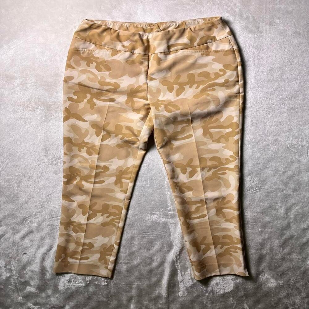IBKUL Performance Stretch Ankle Pants Women's 8 Brown Cream Camo Outdoor Golf